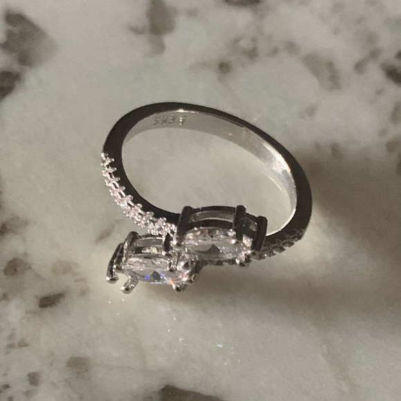 Sterling Silver Marquise Cut CZ Ring, Stamped 925, Rhodium Plated, Size 8 - Picture 6 of 7